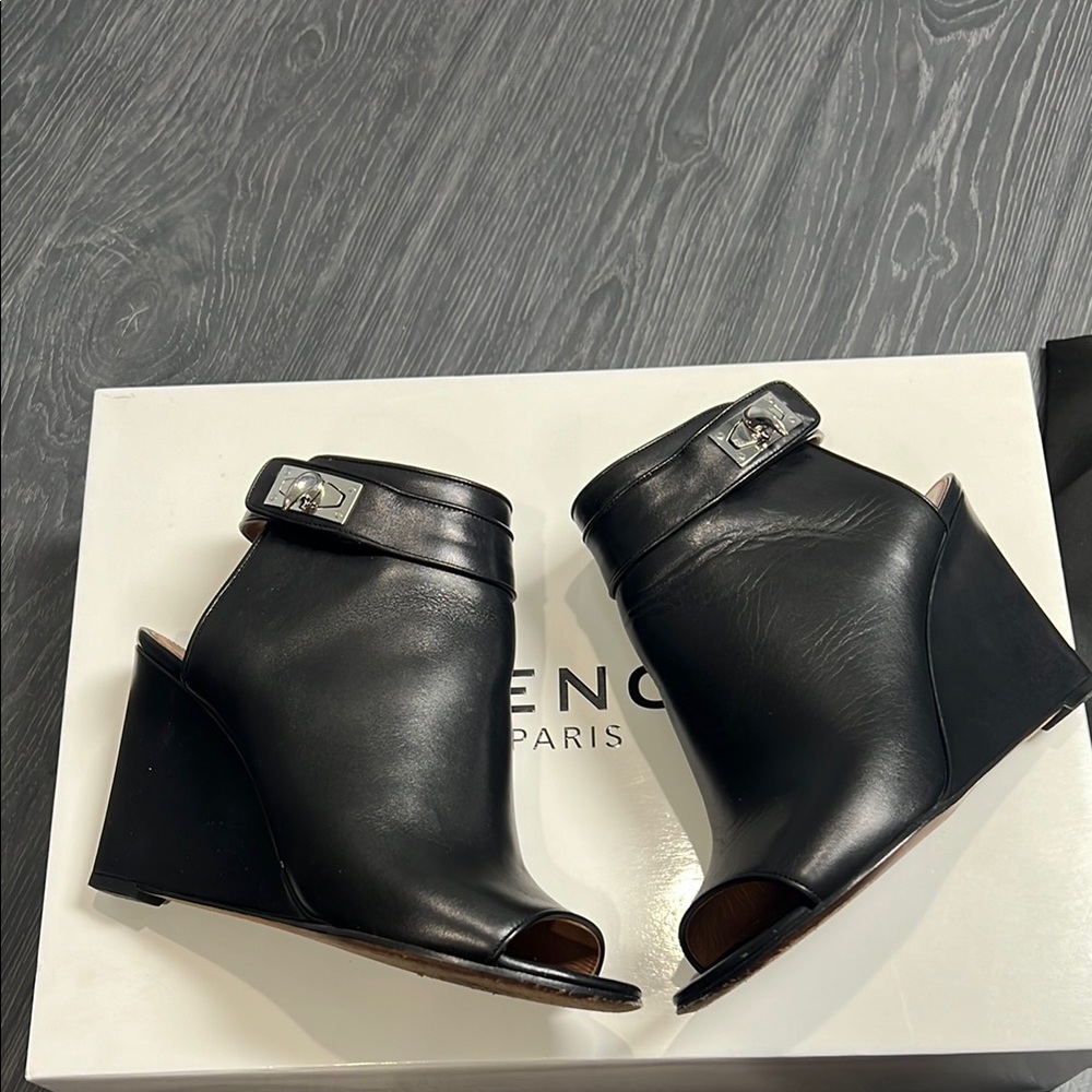 Givenchy Black Leather Wedge Sandals